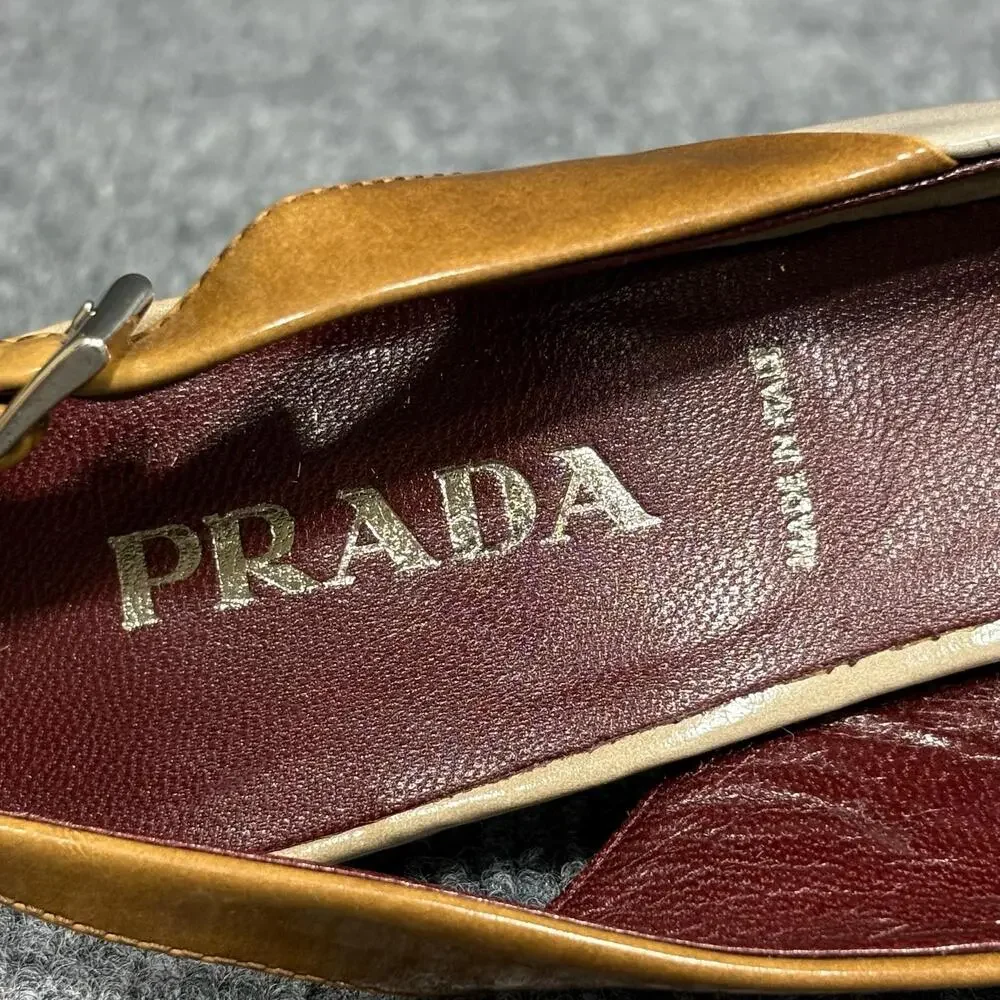 PRADA Shoes Womens 6 Multicolor Patchwork Slingback Heels Warm Toned Italy
